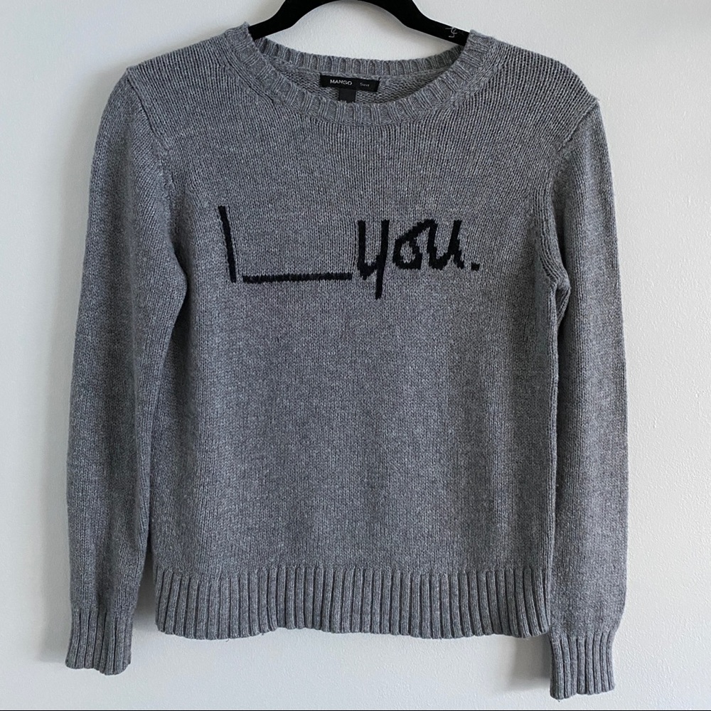 Mango “I _ you” Wool Blend Sweater Size XS